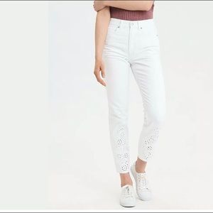 AEO white mom jeans size 4 with eyelet detail